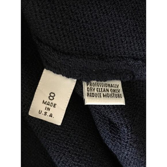 St. John Collection Santana Knit Colorblock Blazer 8 Navy Blue Ivory - Picture 8 of 13